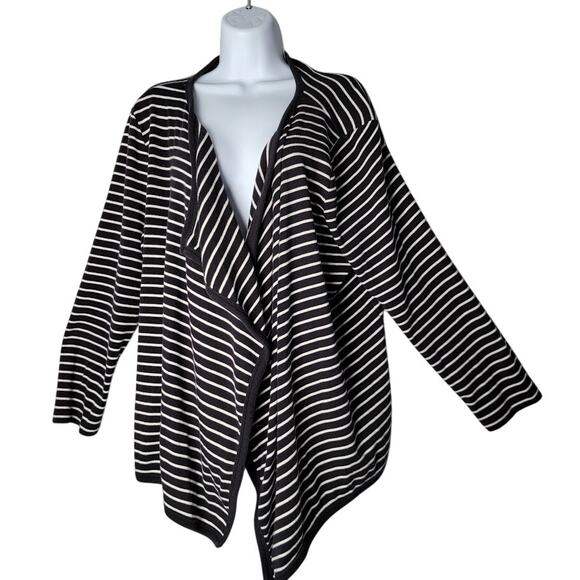 Talbots Woman Black White Striped Open Front Cotton Cardigan Nautical Coastal - Picture 1 of 8